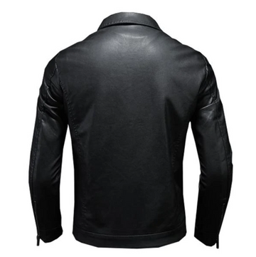 Men's Lapel Waterproof Leather Biker Jacket